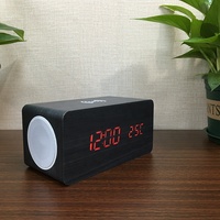 Réveil intelligent en bois, haut-parleur bluetooth, avec chargement sans fil Qi, réveil de la température, LED, contrôle de la voix