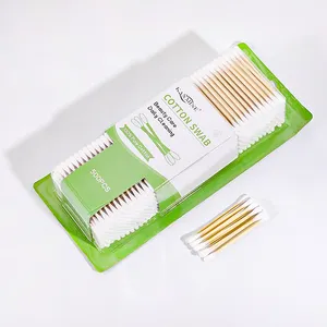 100% Biodegradable Ear Cleaning Makeup Health Tools 500Pcs Bamboo Stick Cotton Bud With Suction Card Package