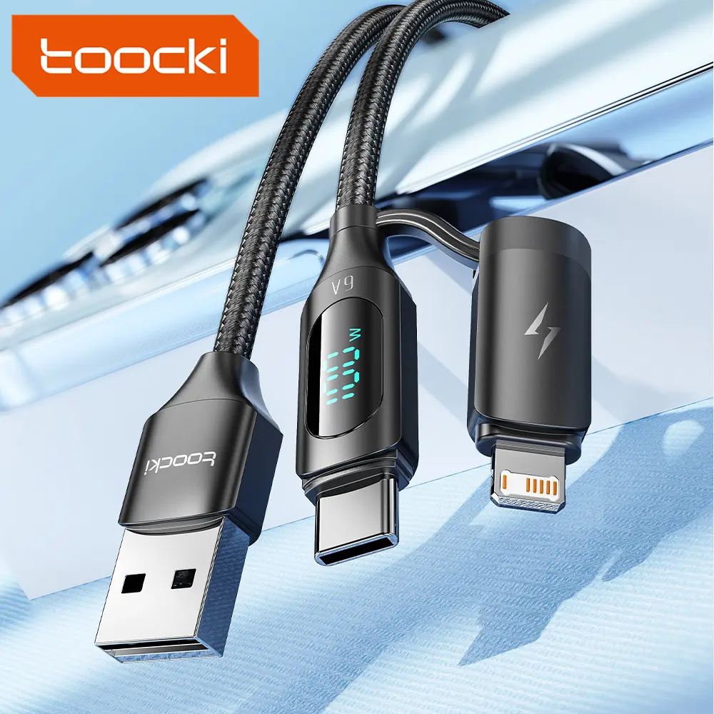 Toocki Universal 2 In 1 Multi Usb Cable Fast Charger Type C 66W Digital Display Charger Data Cable For Usb C iPhone