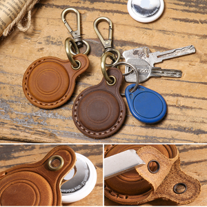 เคสพร้อมพวงกุญแจหนังวัวแท้ย้อนยุคหรูหรามีฐานวางม้าบ้าๆสำหรับ airtag - Product Image 2