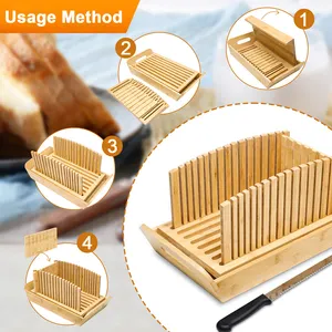 Nature Thickness Adjustable Bamboo Foldable Bread Slicer with Crumb Catcher Tray For Homemade Bread