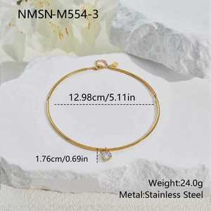 Collar <span class=keywords><strong>Gargantilla</strong></span> de Acero Inoxidable Chapado <span class=keywords><strong>en</strong></span> <span class=keywords><strong>Oro</strong></span> PVD Nimai con Colgante Redondo de Lágrima y Circonita Cúbica para Mujer - Product Image 4