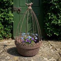 Jardinière en métal vieilli effet patiné, style cage à oiseaux, cloche en fil métallique de style français, pot de fleurs décoratif pour table, jardin floral