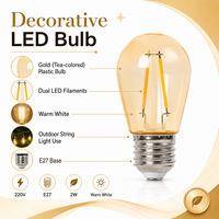 Ampoules LED S14 2W ambre en plastique incassable résistantes aux intempéries, culot E27, remplacement vintage Edison pour éclairage extérieur