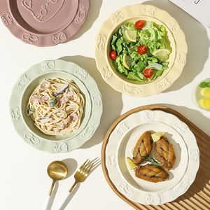 Assiette à dîner en céramique gaufrée 50 pièces Restaurant utilisation sans danger pour la nourriture petit déjeuner purée pâtes pain fruits de mer Dessert fruits - Product Image 3