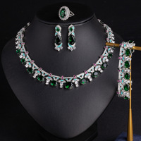 Ensemble de bijoux de mariée SLBRIDAL avec cristaux étincelants en zircon cubique, collier, boucles d'oreilles, bagues et bracelet pour femmes