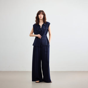 Dme Linen Suit Set Women Summer Work Commute Two Piece Lapel Top Wide Leg Pants 71.2 Lyocell 6.3 Linen - Product Image 1