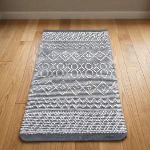 Tapis d'extérieur moderne géométrique gris et blanc en laine tissée, lavable, réversible, antidérapant, à poils plats, pour entrée de porte - Product Image 3