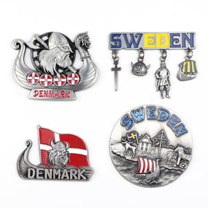 Diseño personalizado de fábrica <span class=keywords><strong>Suecia</strong></span> Dinamarca Recuerdo turístico Imán de nevera de metal 3D para refrigerador - Product Image 1