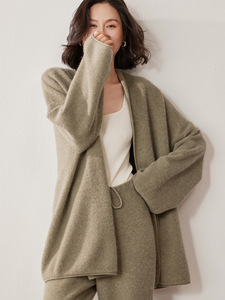 WS13 <strong>Women's</strong> Solid Cashmere Suit Set Slimming Knit Sweater Cardigan Casual Pants Wide-leg Loungewear Set Breathable - Product Image 5