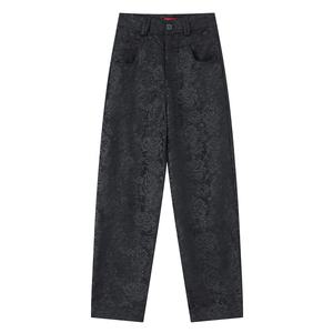 Buyi Liren Ge 2025 New Fashion High-Waisted Retro Jacquard <strong>Harem</strong> <strong>Pants</strong> Casual Loose Breathable Sand Washed Women's Black - Product Image 6