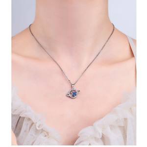 Collier Saturne spatial avec pierre bleue en forme d'étoile, chaîne en cuivre plaqué argent, pendentif planète, anneau, bijoux fantaisie pour femmes, cadeau - Product Image 4