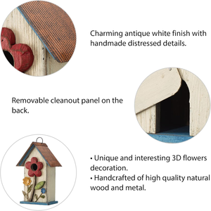 Casa para Pájaros Colgante para Patio Exterior, Jardín, Decorativa, Casita para Mascotas, de Madera, Estilo Rústico, Color Blanco - Product Image 4