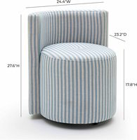 Hanyee Tabouret Ottoman Roulant en Lin Rayé Bleu avec Dossier, Tabouret Rond pour Salon, Tabouret de Coiffeuse