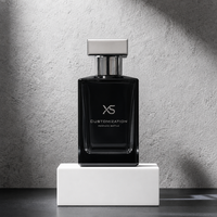 Flacon de parfum carré en verre vide avec bouchon en alliage de zinc argenté, emballage de Cologne noir, logo personnalisé, vente en gros d'usine