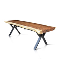 Table à manger en bois massif avec pieds en croix en fer Meubles de maison pour salle à manger