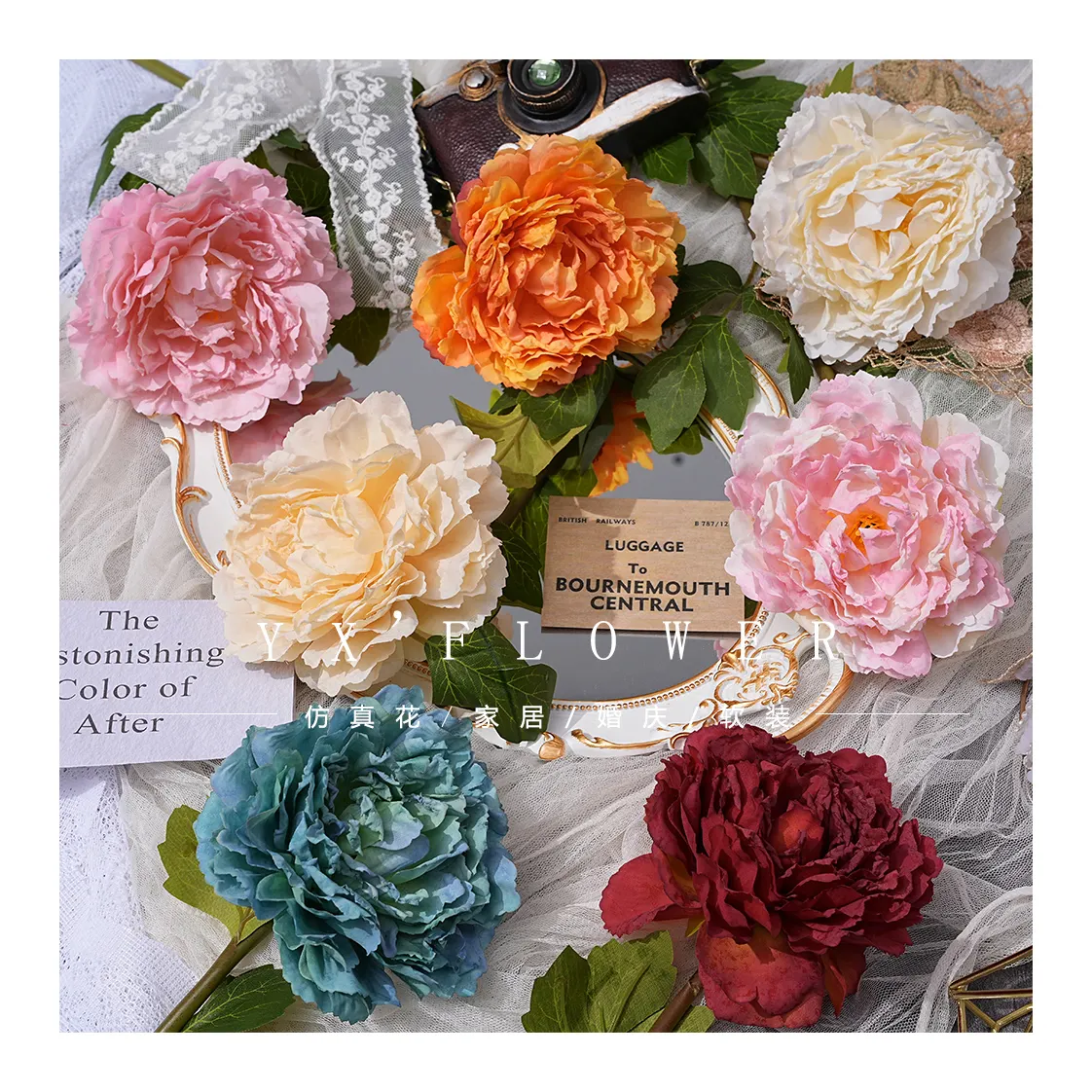 Vải Lụa Nhân Tạo Hoa mẫu đơn hoa cúc Nhân Tạo Hoa Mẫu Đơn Hoa cưới chất liệu mô phỏng hoa cúc phong phú