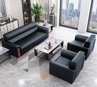 Ensemble de canapé de bureau modulaire moderne à trois places en cuir synthétique, avec table basse en bois et éponge haute densité pour salon