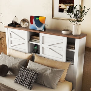 Cama de Plataforma Estilo Rústico con Cabecera con Almacenamiento y Estación de Carga, Juego de Dormitorio de 3 Piezas - Product Image 3