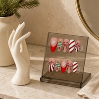 Lot de faux ongles de Noël en gros, motifs rouge et blanc, canne à sucre, flocon de neige, sapin de Noël, pour les fêtes