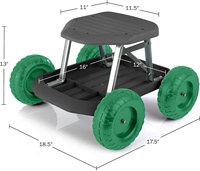Siège de jardin roulant léger à 4 roues avec plateau porte-outils noir/vert |   Chariot-tabouret de jardinage pour le rangement des outils de jardin