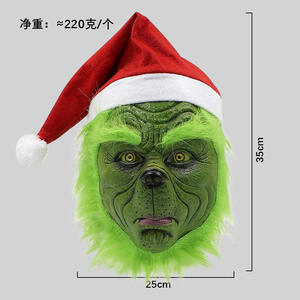 Máscara de Látex de Monstruo Verde Navideño Ecológica Starkey, Accesorios de Disfraz Peludo para Adultos, Sombrero Rojo, Cosplay, Máscara Completa para Fiesta de Hombre - Product Image 4