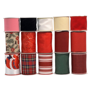 Cinta de Raso Brillante Plateada y Dorada con Alambre para Navidad, 100% Poliéster, Rollo de una Sola Cara con Patrones para Envolver Regalos - Product Image 4