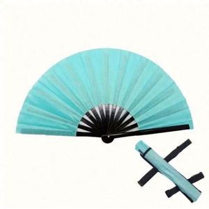 Éventail pliant en bambou grand format, irisé holographique, avec étui et sac, idéal pour les festivals, les fêtes et les cadeaux promotionnels - Product Image 3