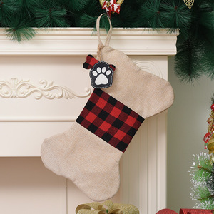 2024 <b>Christmas</b> Dog <b>Stockings</b> Linen Plaid Paw Print Pet Sublimation <b>Stocking</b> <b>Holder</b> Candy Gift Bag - Product Image 4