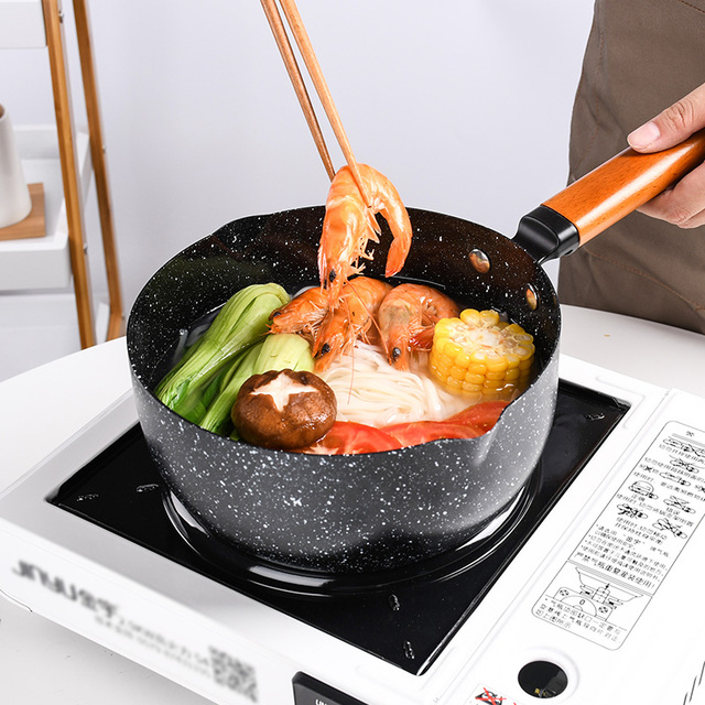 Japanese Marble Stone-Coated Nonstick Fry Pan with Wooden Handle Induction Cooker Friendly for Stews for Restaurants Hotels