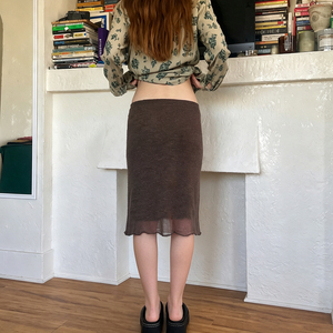 Jupe mi-longue vintage américaine à taille basse, avec cordon de serrage et ourlet à volants, en tricot épais, couleur Maillard, simple et polyvalente, pour l'automne et l'hiver - Product Image 2