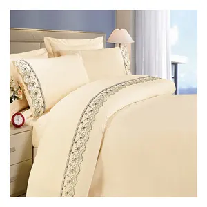 KOSMOS fashion hot sale new design embroidery and lace bed sheet set