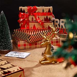 Papel de regalo de Navidad al por mayor de fábrica con estampado en caliente 43*300 cm papel de regalo Kraft - Product Image 6