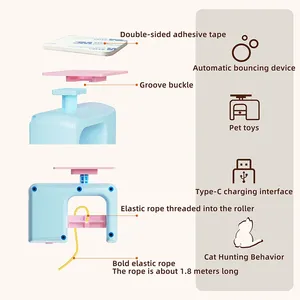 Juguete de cuerda elástica larga para gatos con disco adhesivo y accesorio de plástico para colgar en la puerta, ideal para gatitos y mascotas. - Product Image 2