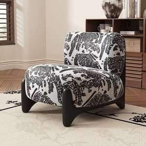 Silla de Salón Nórdica de Madera Maciza con Patrón Blanco y Negro y Relleno de Espuma Suave para Uso Doméstico - Product Image 1