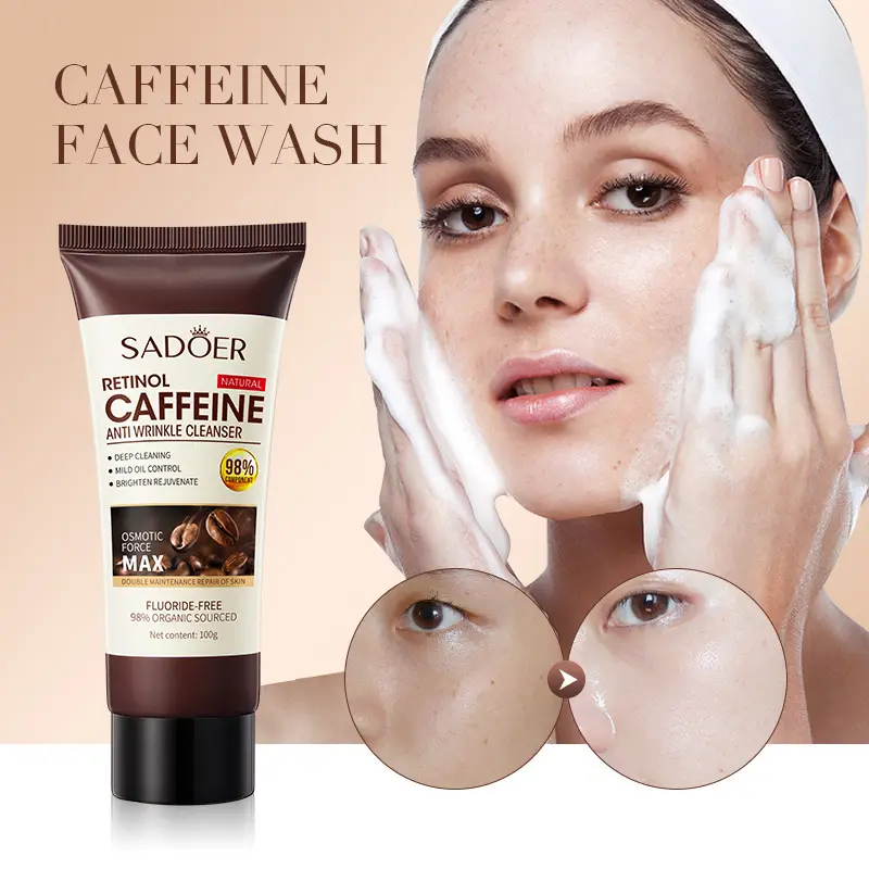 Cafeína Retinol Face Cleanser Private Label Controle Óleo Orgânico Natural Limpeza Profunda Clareamento Face Wash Facial Cleanser