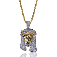 Collier en chaîne de corde plaqué or en alliage de cuivre avec pendentif en forme d'animal en strass personnalisé hip-hop en gros, unisexe