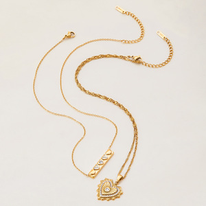 Collar de Acero Inoxidable de Dos Piezas con Corazón y Barra Horizontal con Circonitas, Chapado en Oro de 18K, Estilo Romántico, Joyería para Mujer - Product Image 6