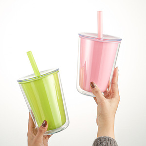 Copo Plástico Grande de 720ml com Dupla Parede e Canudo, Resistente ao Calor, Reutilizável para Bebidas - Product Image 2