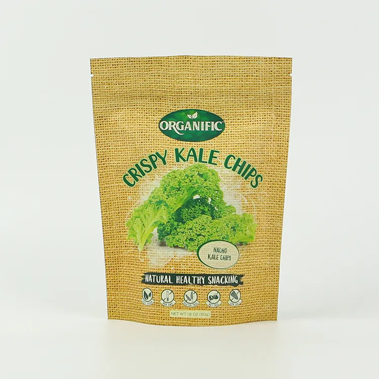 Custom Branded Food Grade Matte Aluminum Foil Dried Fruit Vegetable Stand Up KALE CHIPS packaging bag