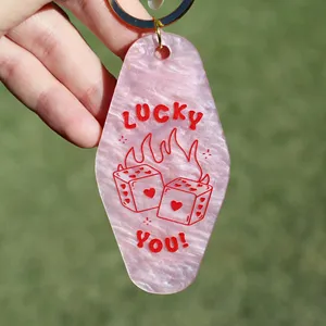 Lucky You Flaming Heart Dice Motel Keychain