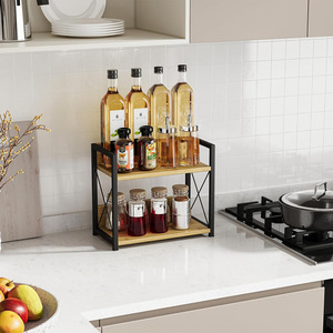 Estante de cocina de bambú de 2 niveles con estantes de madera para almacenamiento en encimera, diseño minimalista, multifuncional - Product Image 1