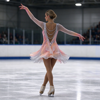 Robe de patinage et de danse dégradé rose et blanc, manches longues en maille, dos orné de strass et de chaînes, pour enfants et adultes, compétition et performance