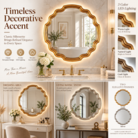 Miroir mural LED vintage à bords festonnés avec rétroéclairage 3 couleurs, cadre décoratif or ou argent pour salle de bain et entrée