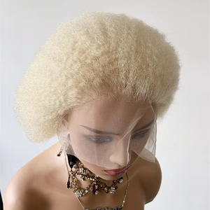 Perruques Lace Front Péruviennes DX279 Blond Naturel Sans Nœuds, Perruque Complète en Dentelle Afro Kinky Curl 613 Blond avec Bonnet pour Tresses au Crochet - Product Image 2