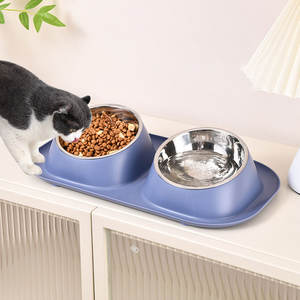 Grosir mangkuk hewan peliharaan baja tahan karat dua dalam satu mangkuk untuk air makanan makanan dengan pelindung leher yang dapat dilepas dan mudah dibersihkan - Product Image 6