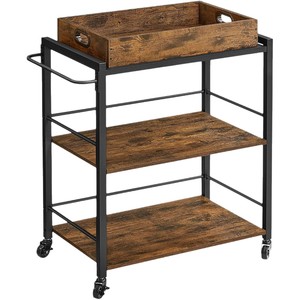 Cross-border household <b>kitchen</b> storage trolley with wheels, movable storage <b>rack</b>, iron and wood combination multi-layer wine - Product Image 5