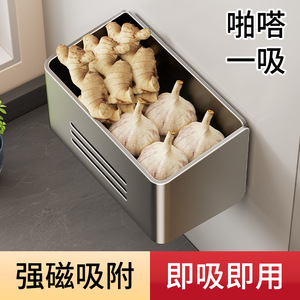 Organisateur magnétique pour réfrigérateur, boîte de rangement en acier au carbone pour oignon vert, gingembre, ail, fixation murale sans perçage - Product Image 2