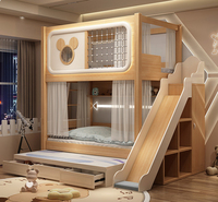 Lit superposé en bois au design ludique avec tiroirs de rangement et échelle pour chambre d'enfant
