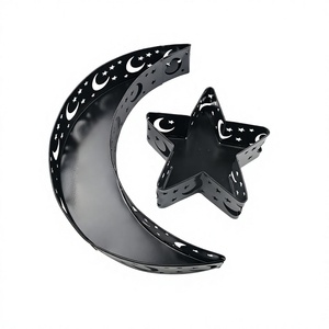 Set Of Two Different Size Ramadan Dessert <b>Tray</b> In Metal Black Color Serving <b>Snacks</b> Sweets <b>Tray</b> For Home Use - Product Image 1